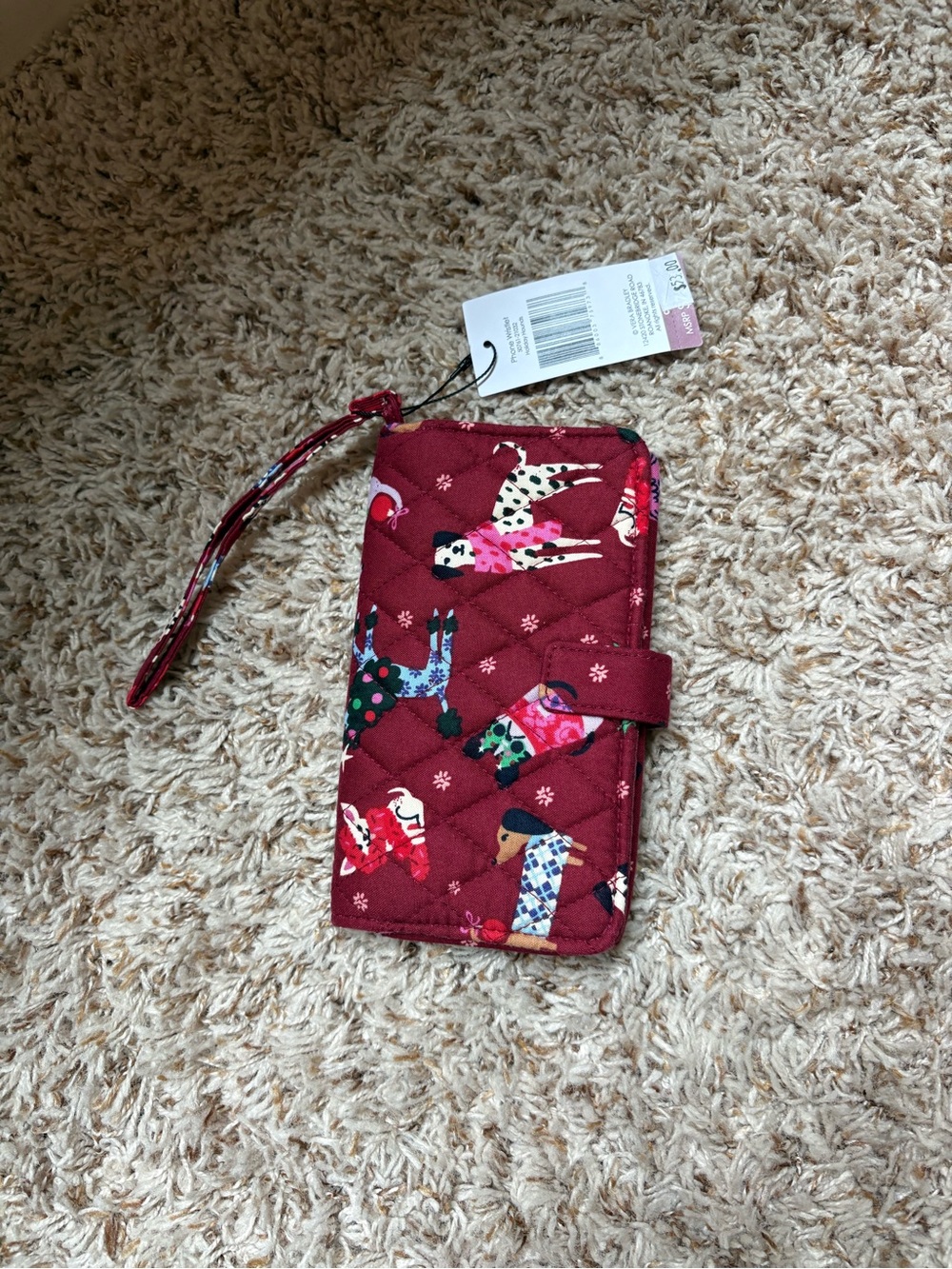 Quilted Red Dog Print phone Wristlet Wallet